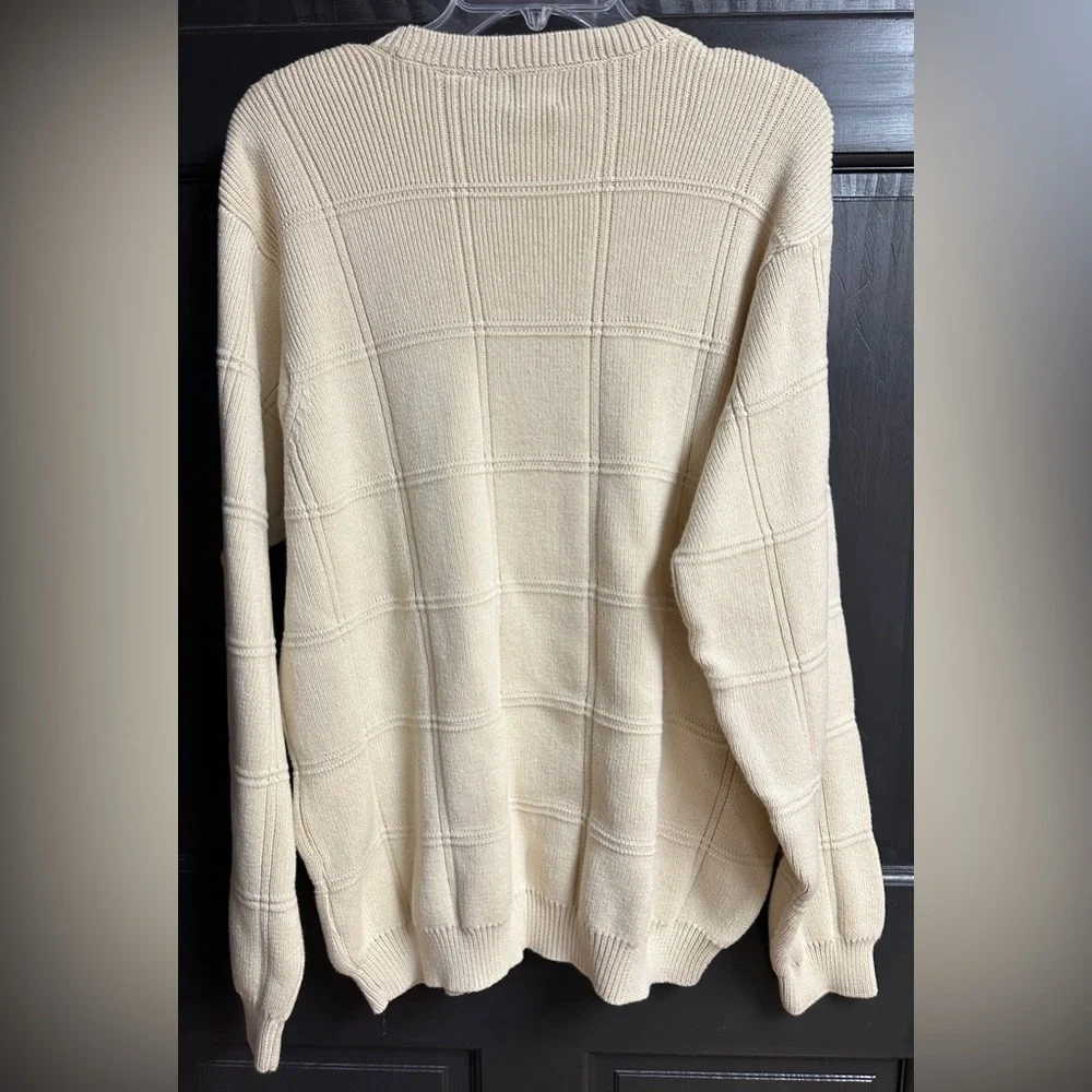 Arrow Brand Men’s Sz Large Heavier Weight Sweater Windowpane Design Cream Color - Picture 2 of 7